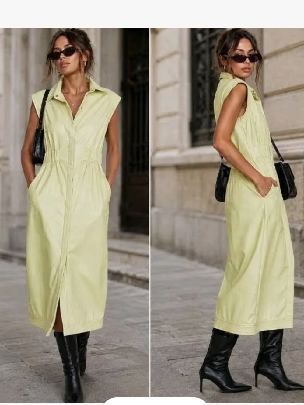 House of Harlow 1960 Chartreuse Midi Vegan Leather Shirt Dress